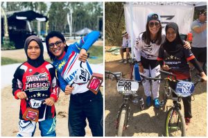 Pelumba profesional tempatan yang juga anak jati Terengganu; Noor Quraataina Mamat(kiri) dan pelumba BMX profesional dari Australia; Saya Sakakibara adalah idola kepada Dyna untuk terus maju di dalam sukan lasak BMX ini. Kredit Foto - Instagram.com/_.dynaevasive